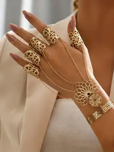 Punk Style Exaggerated Personalized Fingerless Bracelet Set, Gothic Jewelry, Unique Back-Of-Hand Chain, Fashion Accessory for Stylish Look