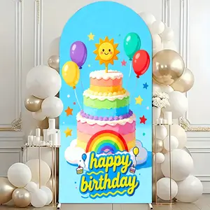 Rainbow Arch Door Decoration Backdrop, Polyester Material Background Wall, Birthday Party Supplies, Event Atmosphere Props