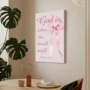 Trendy Coquette Pink Christian Wall Art Poster Bible Verse Scripture Dorm Room Canvas Picture Painting Wall Art Preppy Pink Bow Home Room Wall Decor Aesthetics Decoration Gift 12x18 16x24 24x36 Inches Framed Unframed Options - Print