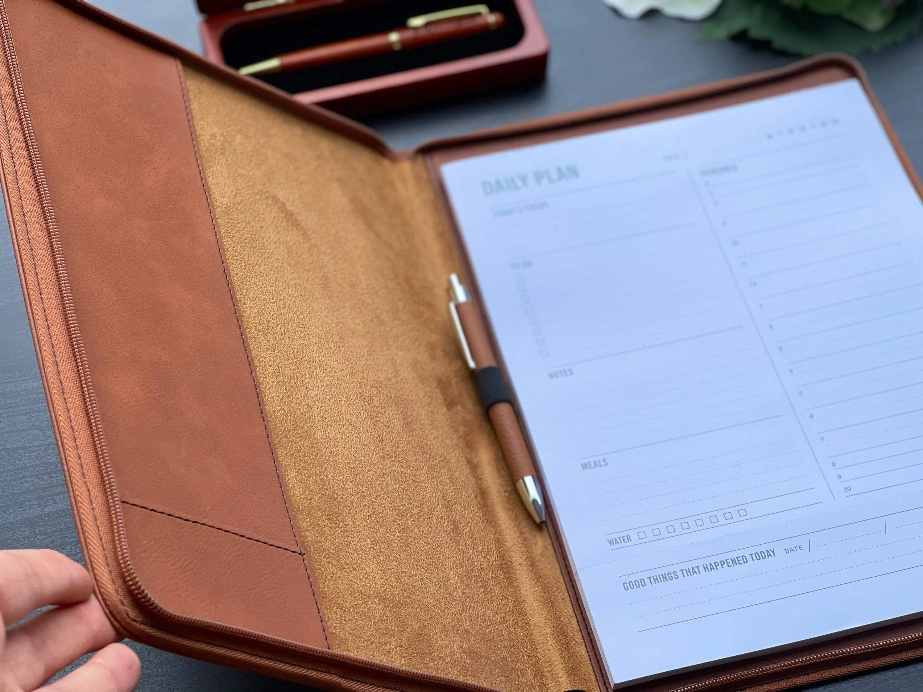 Personalized Engraved Rawhide Leather Zippered Padfolio - Sturdy Build, Marble Design, 9.5in x 12in, 50-Page Lined Notepad, Free Matching Pen, Business Trip Essential, Corporate Gift, Father's Day Gift for Realtors (Faux Leather Option)