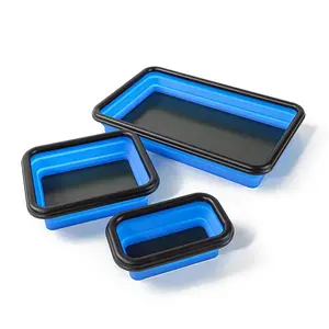 3pcs Car Square Tool Tray, Blue Magnetic Silicone Tray, Foldable Dual-Sided Magnetic Parts Tray, Hardware Screw Storage Box Accessories