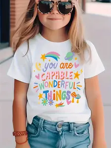 PUEMCO Girls' Fitted Cotton Crew Neck Short Sleeve Graphic Tee (2-3y,3-4y,4-5y,5-6y,6-7y) - Positive Affirmation Top with "You Are Capable Of Wonderful Things" Quote, "SISTER of the WILD 1" Design, Playful Animal Illustrations, Classic White, Basic