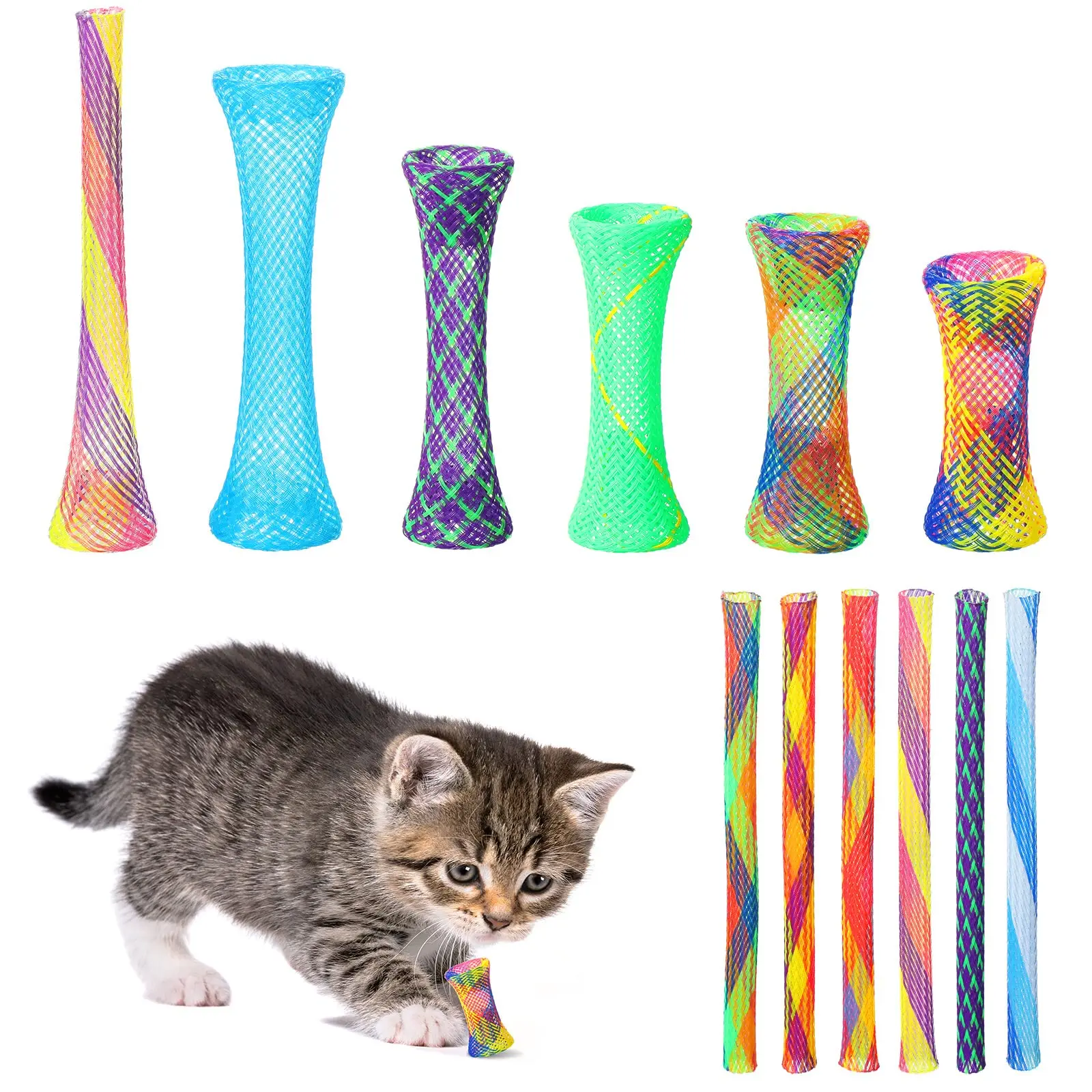 40 Pcs Cat Spring Toys Kitten Colorful Fun Tubes Indoor Interactive Cat ...