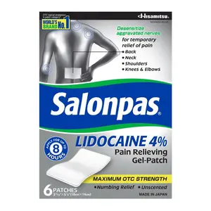 Salonpas Lidocaine 4% Pain Relieving Gel-Patch with Maximum Strength for Temporary Relief of Back Neck Elbows 6 Count