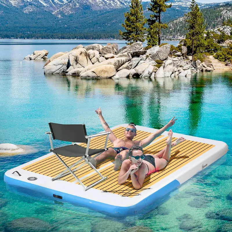 10' X 6' Inflatable Dock with Non-Slip Surface, Pump And Bag Floating Dock for Lake, Beach & Pool Recreation