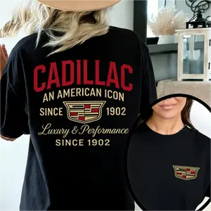 Vintage Cadillac T-Shirt Classic 1902 Logo Graphic Tee Retro American Car Shirt Oversized Streetwear Top for Women Soft Breathable Fabric Casual Outfit