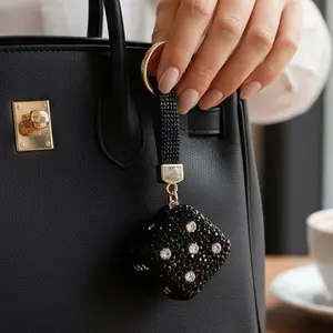 Bling Studded Cube Dice Bag Charm Keychain