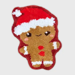 Cozy Winter Christmas Rug Babies - Gingerbread, Reindeer, Santa Claus Soft Indoor Living Room, Bedroom Mat - Fuzzy Tufted Carpet Holiday Décor Design