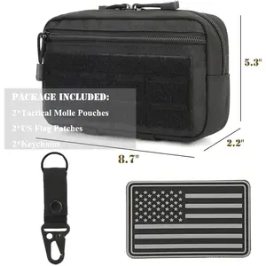 Tactical Molle Admin Pouch with US Flag Patch Keychain Laser Cut EDC Tool Bag Modular Utility Pouch for Hiking Outdoor