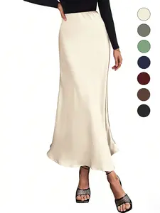 Elegant High Waist Mermaid Long Dress, Silky Draped Bodycon Half Skirt, Slimming Fit Solid Color Fashion Gown, Glossy Tail Design Womenswear Fabric