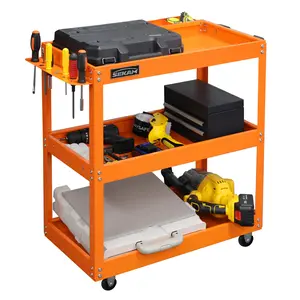 SEKAM Heavy Duty 330 LBS Capacity 3-Tier Metal Utility Cart with 4-Wheel Rolling Base Work Cart for Garage Warehouse Workshop Tool Storage Cart for Industrial Use