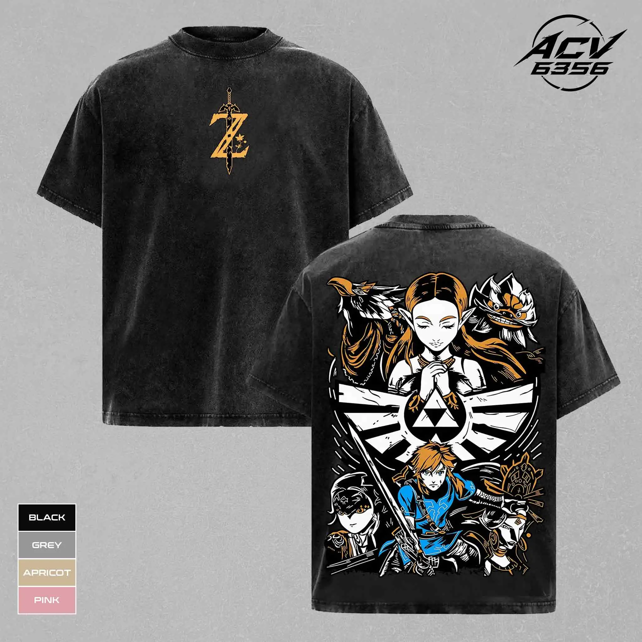Zelda Tears of the Kingdom Washed T Shirt | Link Princess Zelda Midna Epona Triforce Graphic Tee | Hero of Hyrule Courage Wisdom Power Fantasy Game Streetwear Gift | Gaming Wash Top Outfit | Gamer Gift Apparel