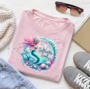 Saltwater Soul Mermaid • T-shirt Tee Shirt Comfortable Unisex Top Sublimation Casual Graphic Shirts Cute Beach Ocean Adorable Love Pretty Sea Shells