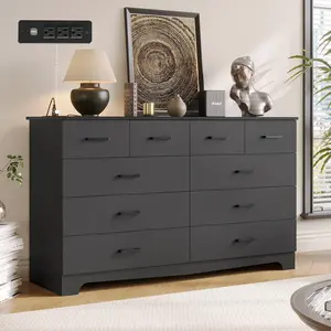 Sikaic 55.1 Inches 10 Drawers Modern Long Dresser with Power Outlets and Ample Storage Organizer for Bedroom bedroom furniture