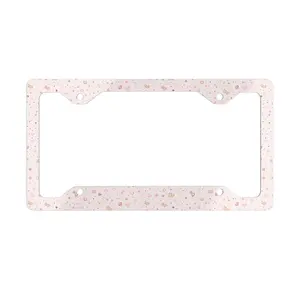 Cute License Plate Frame Neutral, Pink Beige Hearts Car Decor, Aesthetic Auto Plate Frame, Soft Girl Car Accessories