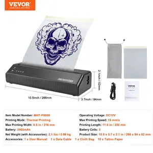 VEVOR Tattoo Stencil Printer, Wireless Bluetooth Tattoo Printer Transfer Stencil Machine with 10Pcs Transfer Paper, Compatible for iOSAndroid Phone, iPadPC (with Storage Bag)