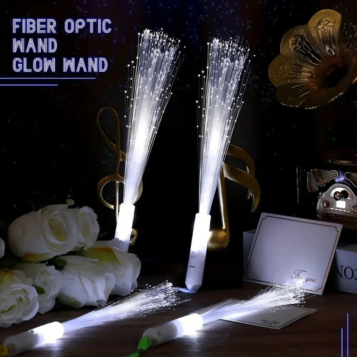 48 Pack White Light Up Fiber Optic Glow Sticks Portable Button Switch LED Wands Durable PVC Glow In Dark Wand For Wedding Bridal Send Off Birthday Holiday Game Party Favors