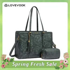 LOVEVOOK Canvas Laptop Tote Bag 15.6 & 17.3 inches for Women with Clutch Purse, Lightweight Tote Bag with 2 Cup Holder, Purses for Women, Computer bag for Work, Office, Casual.  SpringStatements