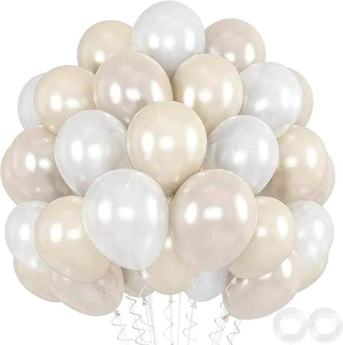 52pcs Pearl White Sand Ivory 12 Inch Double Stuffed Balloons for Wedding Party Decor
