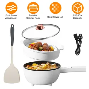 Portable Electric Hot Pot For College Dorm, Non-Stick Frying Pan Rapid Noodles Cooker W/Long Handle Steamer Spatula Dual Power Control