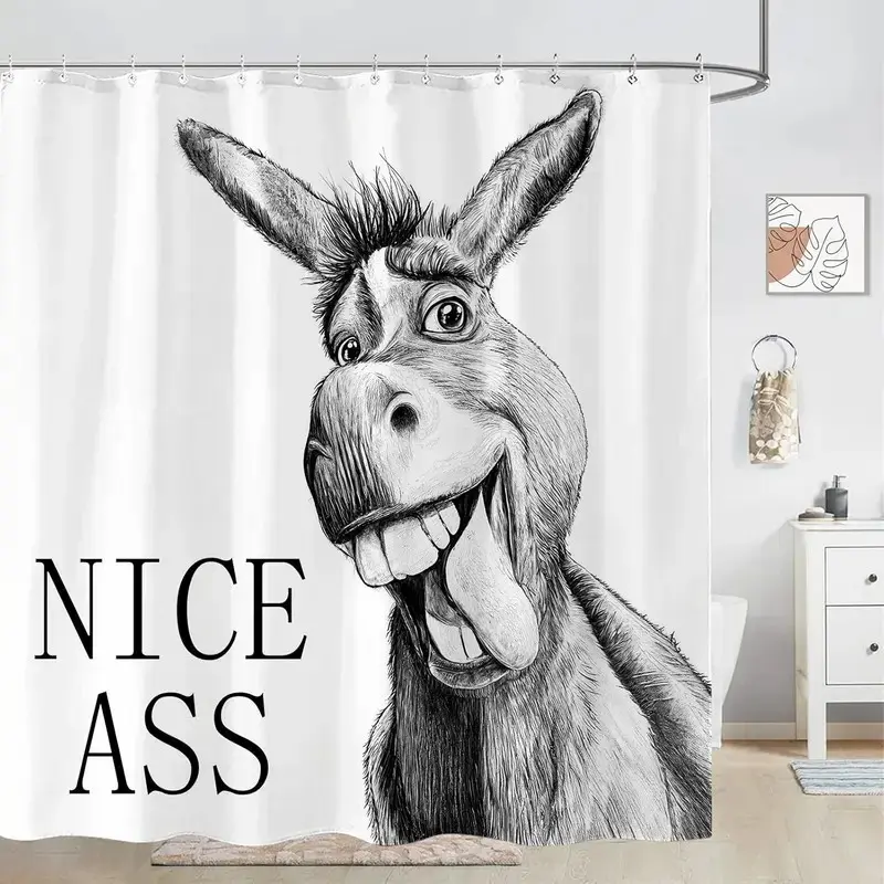 Fun Donkey Pattern Shower Curtain, Decorative Shower Curtain, Country Farmhouse Style, Perfect for Bathroom Decor, Bathroom Decoration Accessories, Easy to Clean, Multiple Sizes Available, Includes Hooks, Bathroom Accessory