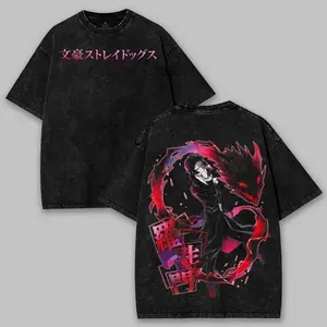 valentine shirts Bungou Stray Dogs Osamu Dazai Anime Double Printed Vintage Washed Tee Unisex Heavyweight Cotton T-shirt for Anime Fans and Lovers WJM