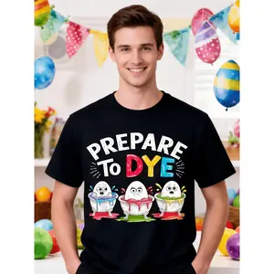 Humorous T-Shirt for Easter Egg Hunts - Get Ready to Dye Graphic, Black Short-Sleeve Crew Neck Tee for Both Men And Women, Made from G Pure, Vintage Design, Suitable for All Seasons, Casual Wear with a Fun Look And Comfortable Fit, Easter Apparel