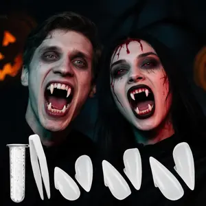 Vampire Teeth for Kids & Adults 3 Pairs 3 Sizes Fangs for Cosplay Halloween Party Props Sharp Fake Teeth with Glue Medical Resin Safe Non-Toxic Comfortable All-Day Wear