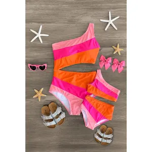 Mom & Me - Pink & Orange Striped Swimsuit