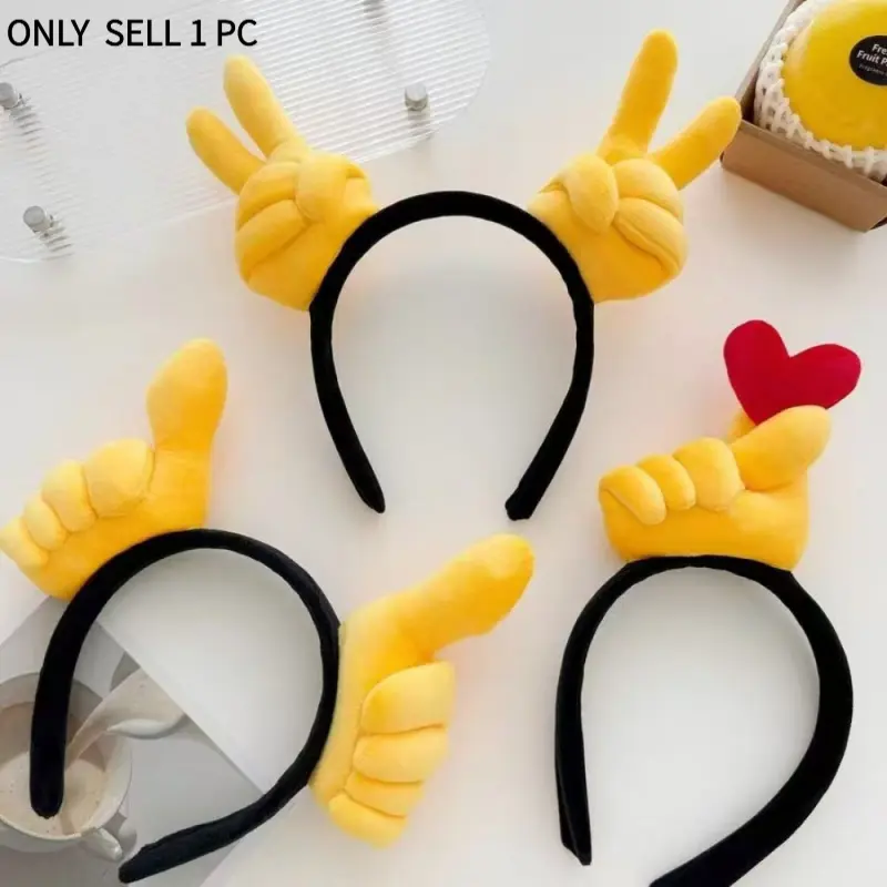 Cute Yellow Plush Hand Gesture Headband, Funny Heart Scissor Hand Hair Hoop, Creative Cartoon Photo Props for Birthday Party, Amusement Park, Festival Decoration, Women Girls Daily Makeup Hair Accessories