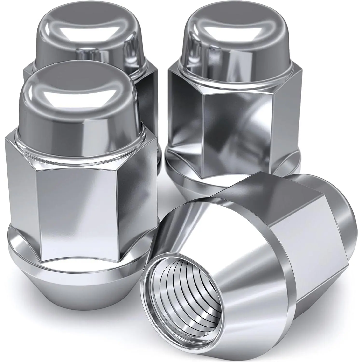 Bulge Acorn Lug Nuts (M12x1.50, 4-Pack 1707S-4AM) - Cold Forged Carbon Steel, Durable Build, Easy Installation, Triple-Layered Chrome Finish for Select Aftermarket & Factory Wheels