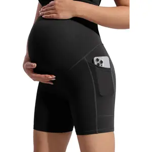 Women's Creamluxe Maternity Biker Shorts Over The Belly with Pockets - 6"/8" Summer Pregnancy Yoga Workout Short