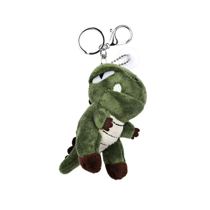 Kawaii Cute Green Dinosaur Stuffed Toy Keychain - 10cm Compact Size T-Rex Clip-On Bag Charm, Animal Plush Pendant