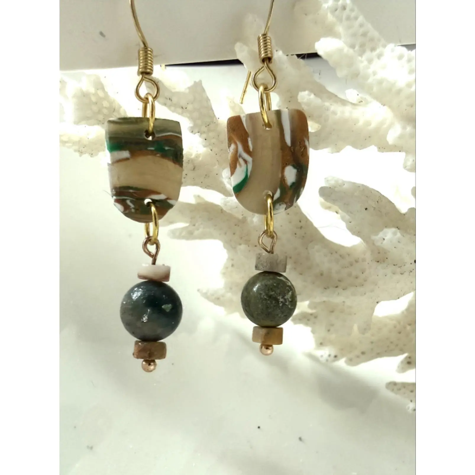 Elegant Clay Earrings with Real Jade Beads - Perfect for Casual or Special Occasions - Polymer Clay Craftsmanship