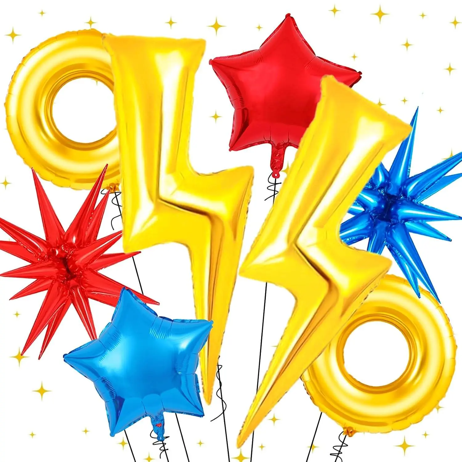 Cartoon Theme Hedgehog Party Supplies, Large Lightning Balloons And Gold Ring Balloon, Red Blue Star Foil Balloon For Birthday Decorations Boys