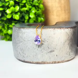 Dainty Alexandrite Birthstone Necklace - Pear Cut Gemstone Pendant - 18k Gold Necklace - Minimalist Design - Personalized Birthstone Jewelry - Adjustable Chain Length