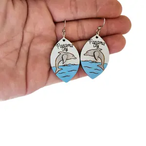 Dolphin Dangle Earings, Customize For Your Favorite Getaway, Perfect Vacation Earrings, Gift For Her, Handpainted, Nickel-Free Hypoallergenic Hooks, Cute Earrings