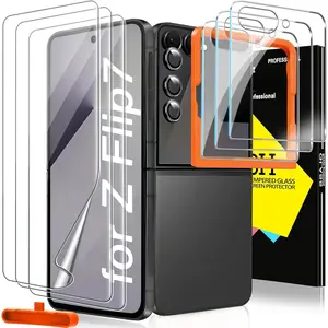 F-PCS09  9 in 1 Screen Protector for Samsung Galaxy Z Flip 7, 3 Inside Flexible Film + 3 Front Tempered Glass + 3 Camera Lens Protector Accessories with Installation Frame
