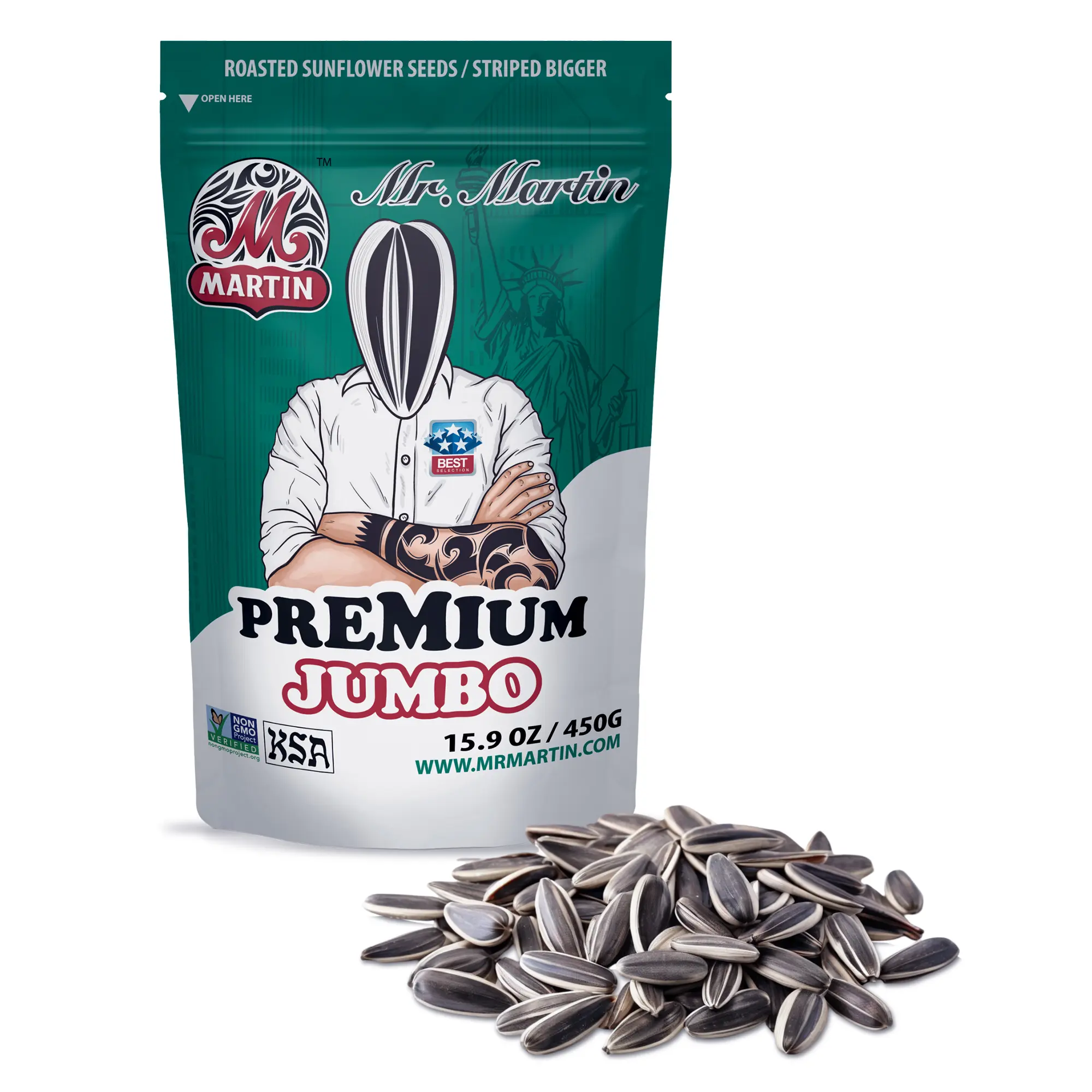 Mr. Martin Freshly Roasted Unsalted Premium Jumbo Stripped In-Shell Sunflower Seeds - Pack of 2