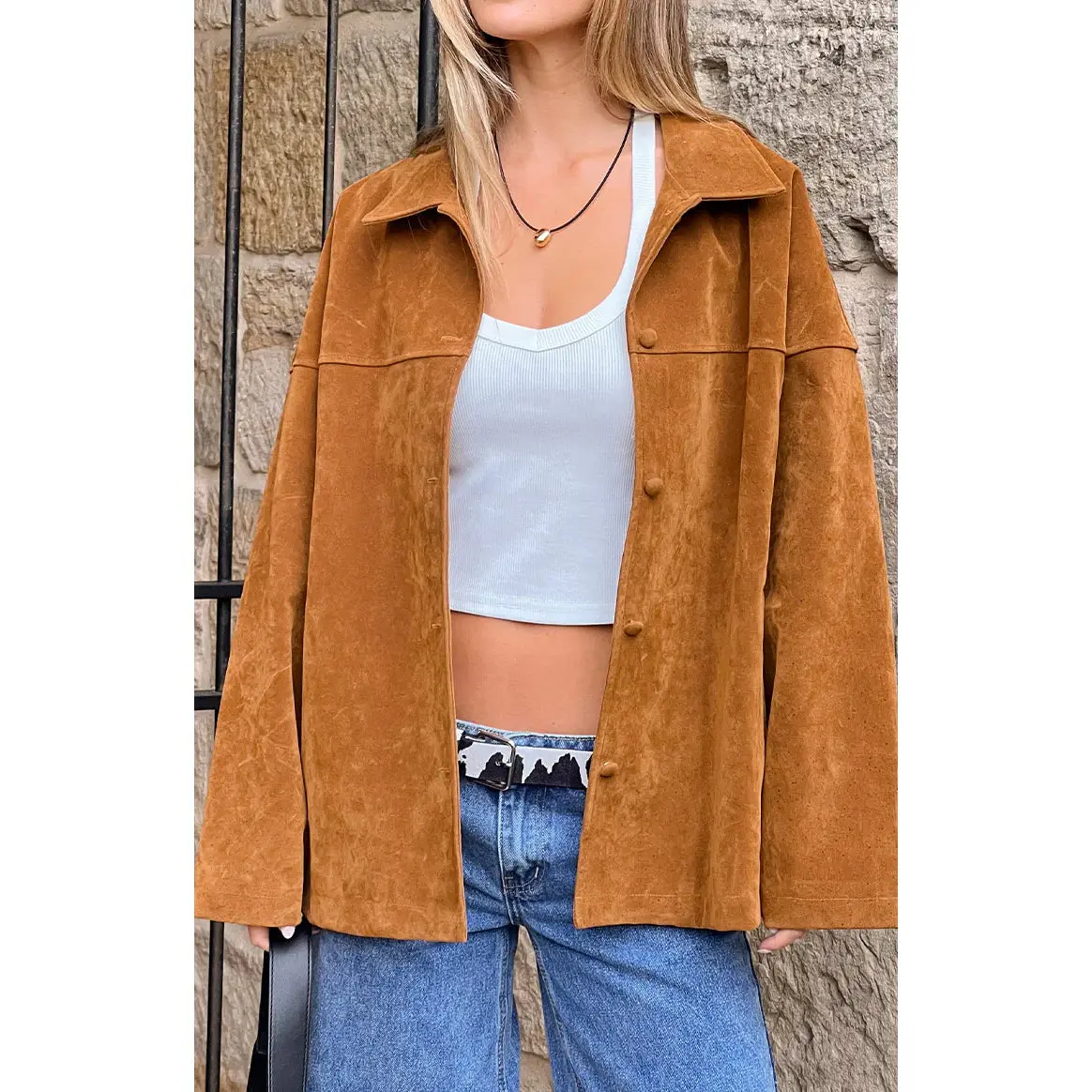 Suki Tan Suede Oversized Jacket