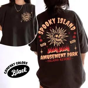 Comfort Colors® 2 Sided Spooky Island Amusement Park Shirt, Retro 2000s Halloween Movie Shirt, Disco Skull, Summer Spooky, 90s Nostalgia Shirt