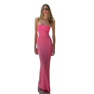 Sleeveless Mermaid Dress Women's 2025 Summer New Bodycon Backless Tie Lace-Up Slim Dresses Casual Elegant Holiday Vacation Maxi Solid Dress