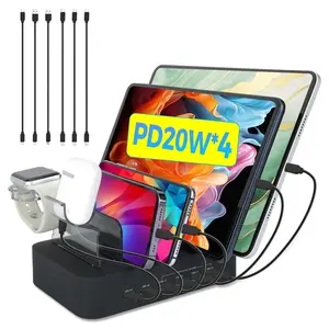 Fast USB C Charging Station for Multiple Devices Apple,100W 4 PD and 2 USB Charger Stations Compatible with Apple iPhone iPad and Android Phone and Tablet,Type C Multi Charging Station