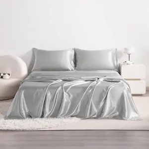 4 Pieces Satin Bed Sheet Set, Silky Cooling Soft Sheet Set, Full, Silver - NTBAY