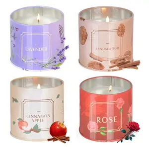 Scented Candles Set, 4 X 7 Oz Cinnamon Apple, Sandalwood, Rose, Lavender Candles for Home, 200-Hour Long-Lasting Burn Time, Aromatherapy Candle Gift Set for Women, Perfect for Birthday Christmas Gifts