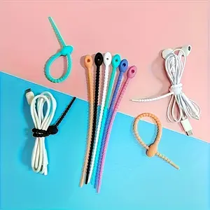 50 Reusable Silicone Cable Bundles with Zipper Knot & Clip for Cable Management Office Storage Food Preservation & Headphone Organization Durable Flexible Easy to Use