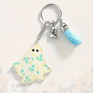 1Pc Maple Leaf Halloween Cartoon Keychain, Ghost Keychain Set, with cute Halloween charms and inspiring pocket hugs, multiple styles available, Keychain Pendant