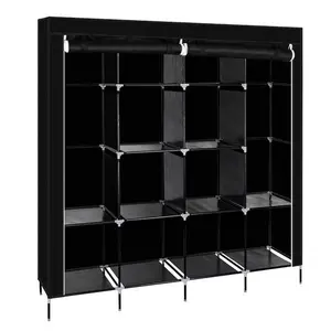 67" Clothes Closet Portable Wardrobe Clothes Storage Rack 12 Shelves 4 Side Pockets Black Gray Beige Dark Brown
