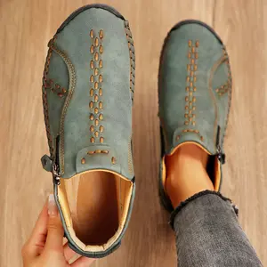 Women's Short Boots Fashion Side Zipper Design Classic Workwear Style Slip Resistant Durable Casual Boots. Girl Walking Shoes Comfort Dark Green Springfresh