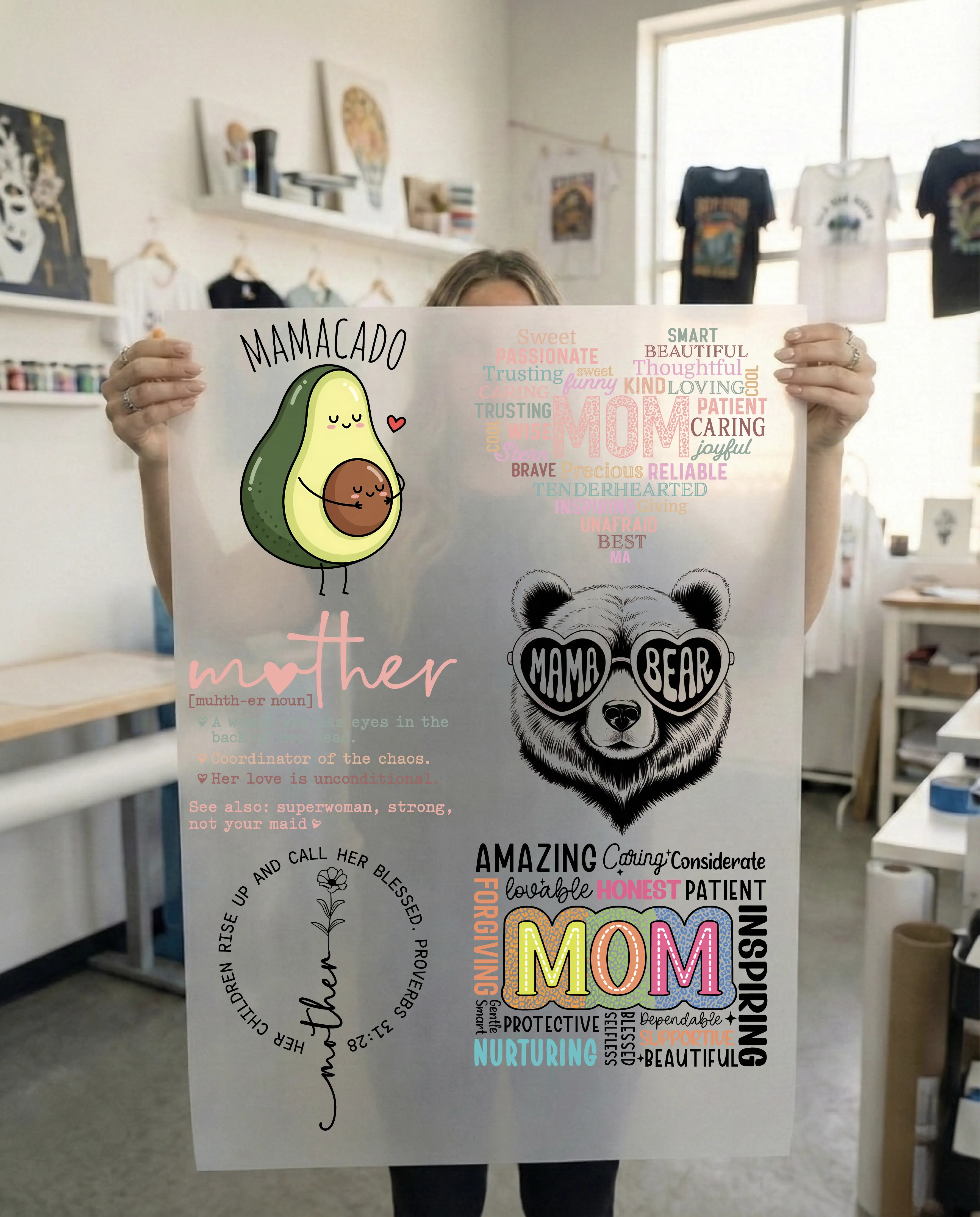 6 PCS Mom Transfer, Mother's Day Gang Sheet, Custom, Holiday, Mama, Motherhood Gang Sheet, DTF Transfer Ready For Press, Trending Popular Mommy DTF